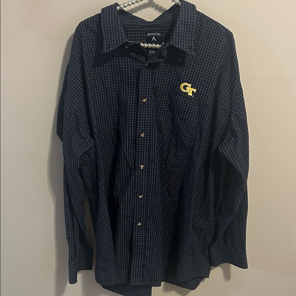 Antigua Georgia Tech Yellow Jackets Gingham Button Down Shirt Embroidered XXL